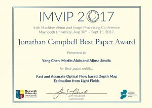 Congratulations Yang Chen on receiving The Best Paper Award at The Irish Machine Vision and Image Processing Conference, 2017.