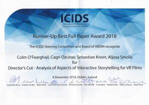 Colm Ó Fearghail awarded ICIDS 2018 Runner-Up Best Full Paper Award!