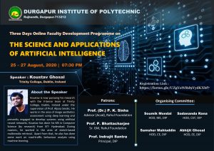 Koustav Ghosal presents webinar organized by Durgapur Institute of Advanced Technology and Management 25th - 27th August, 2020!