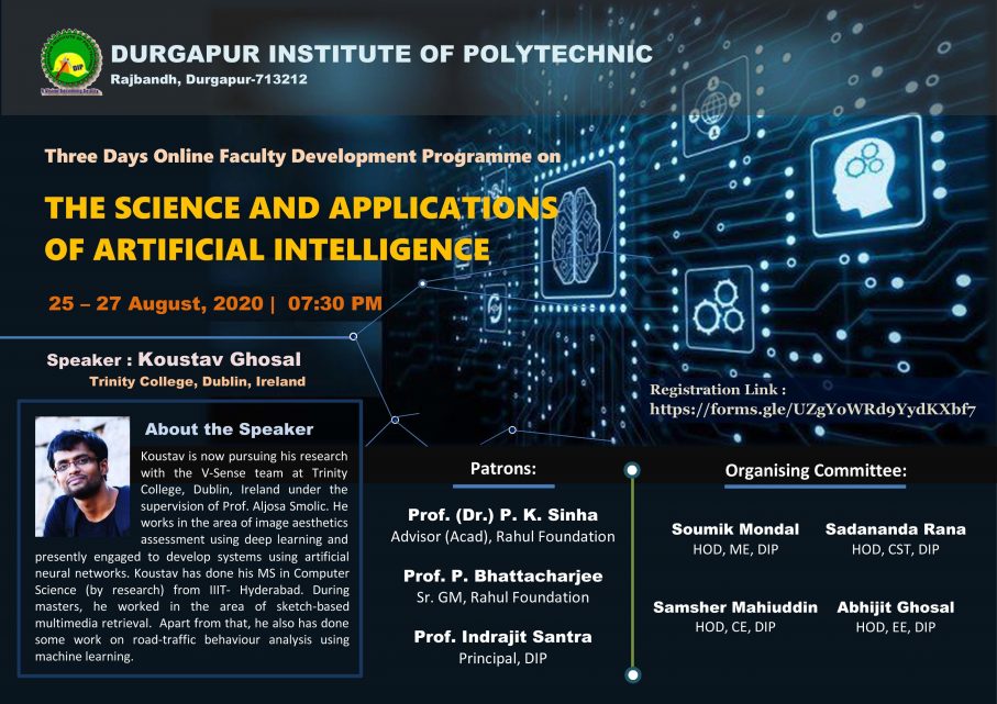 Koustav Ghosal presents webinar organized by Durgapur Institute of Advanced Technology and Management 25th – 27th August, 2020!