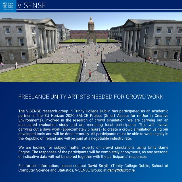 V-SENSE seeking freelance unity artists for crowd work!